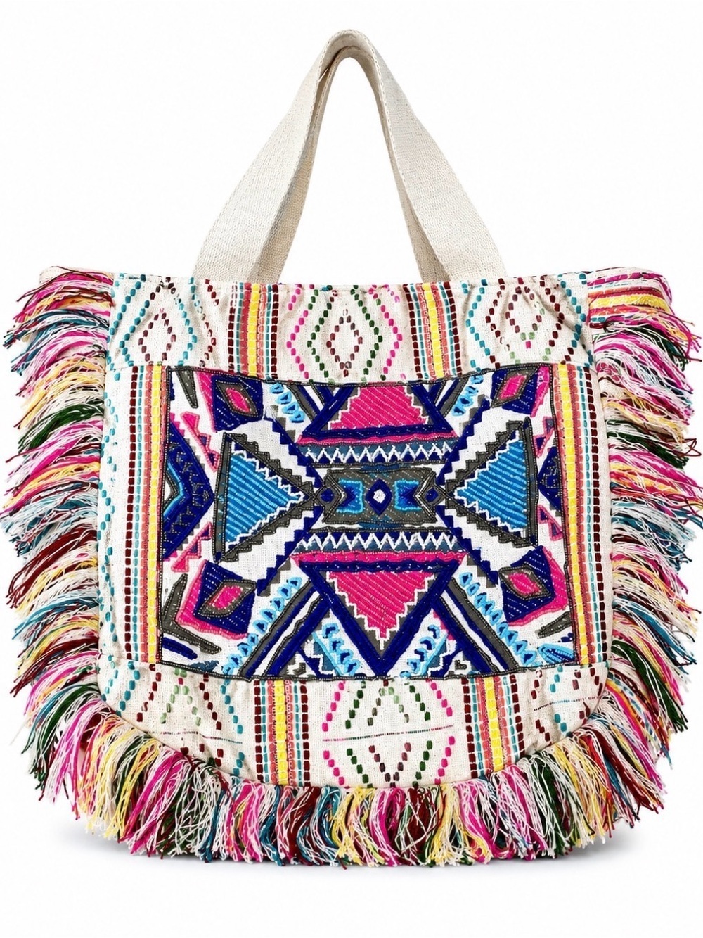 LaraEthnics Boho tote handbag purse beaded tassel ethnic Indian woven large